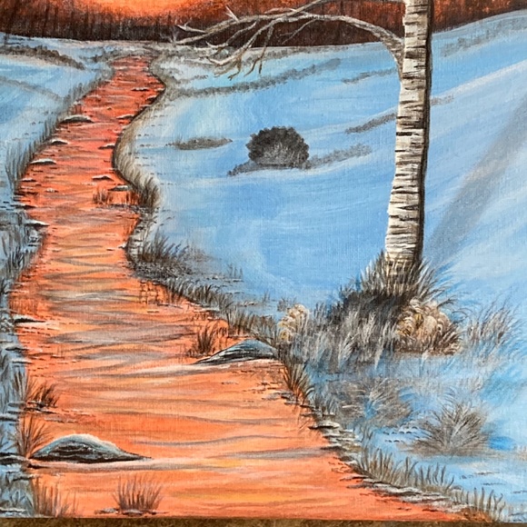 Winter Sunset Acrylic Painting on 14X14” stretched canvas - Picture 5 of 6